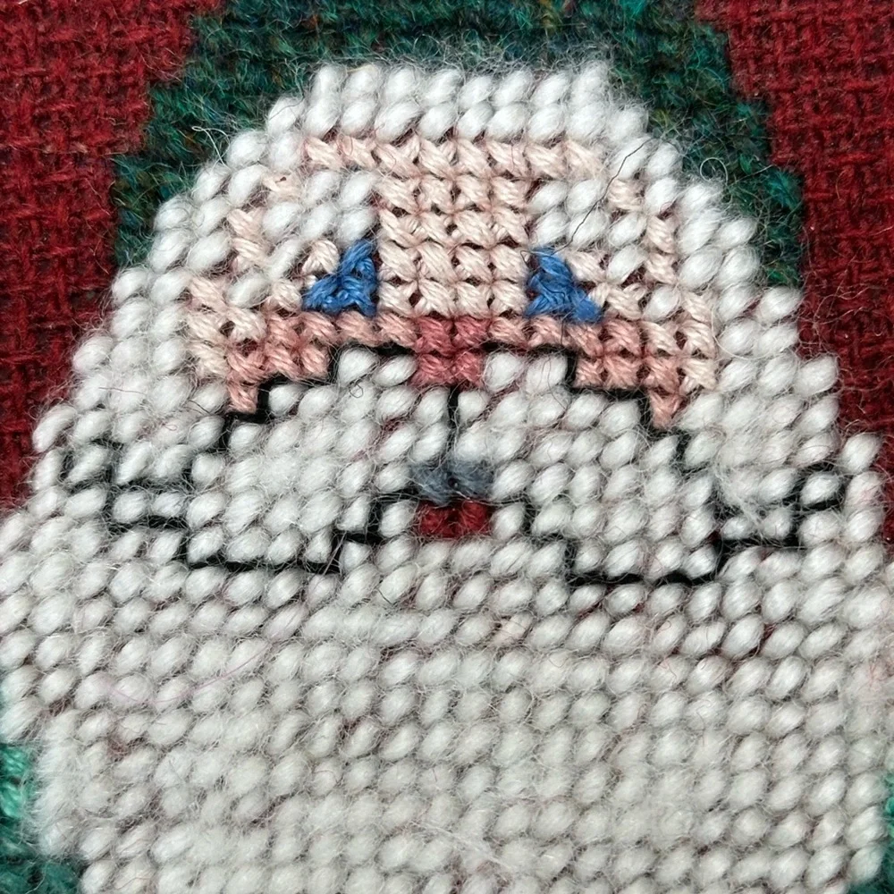 Vtg Handmade Completed Cross Stitch Santa Claus‎ Framed Art No Glass Wall Decor